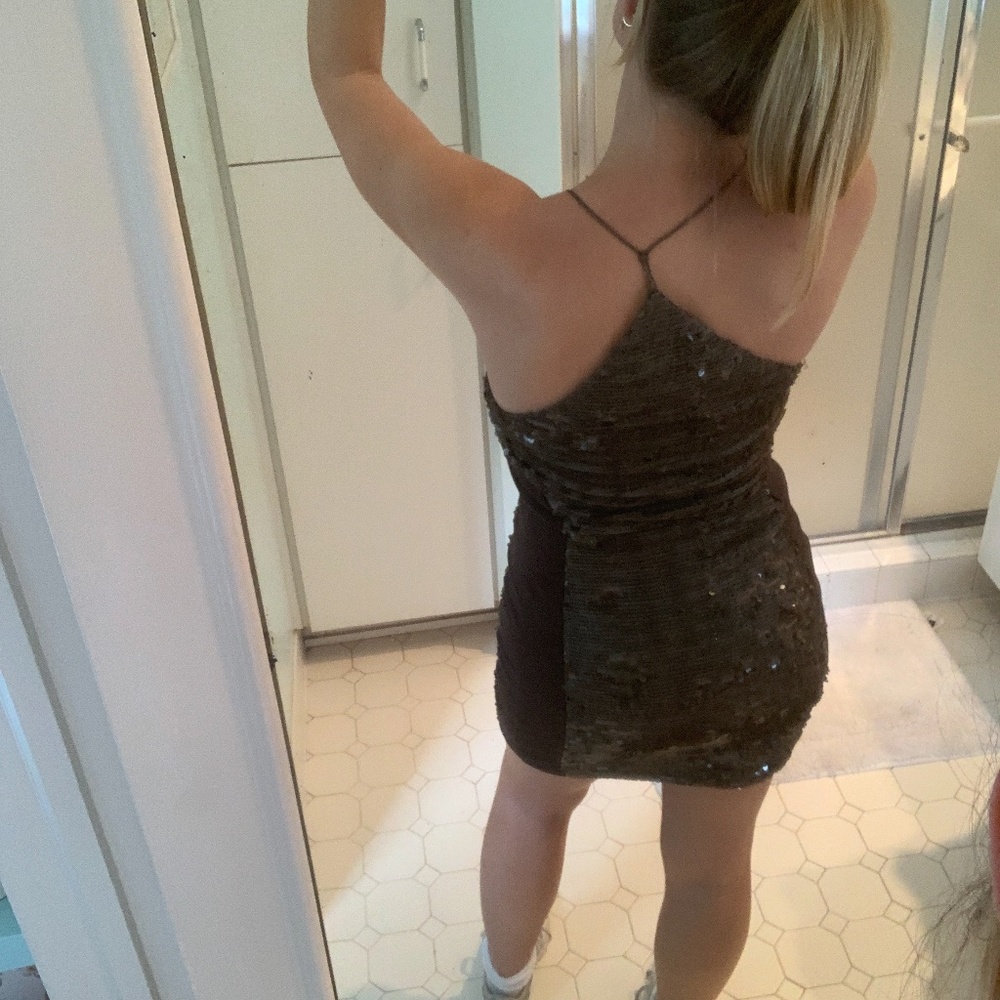 Brown Sequin Mini Dress - Picture 3 of 5